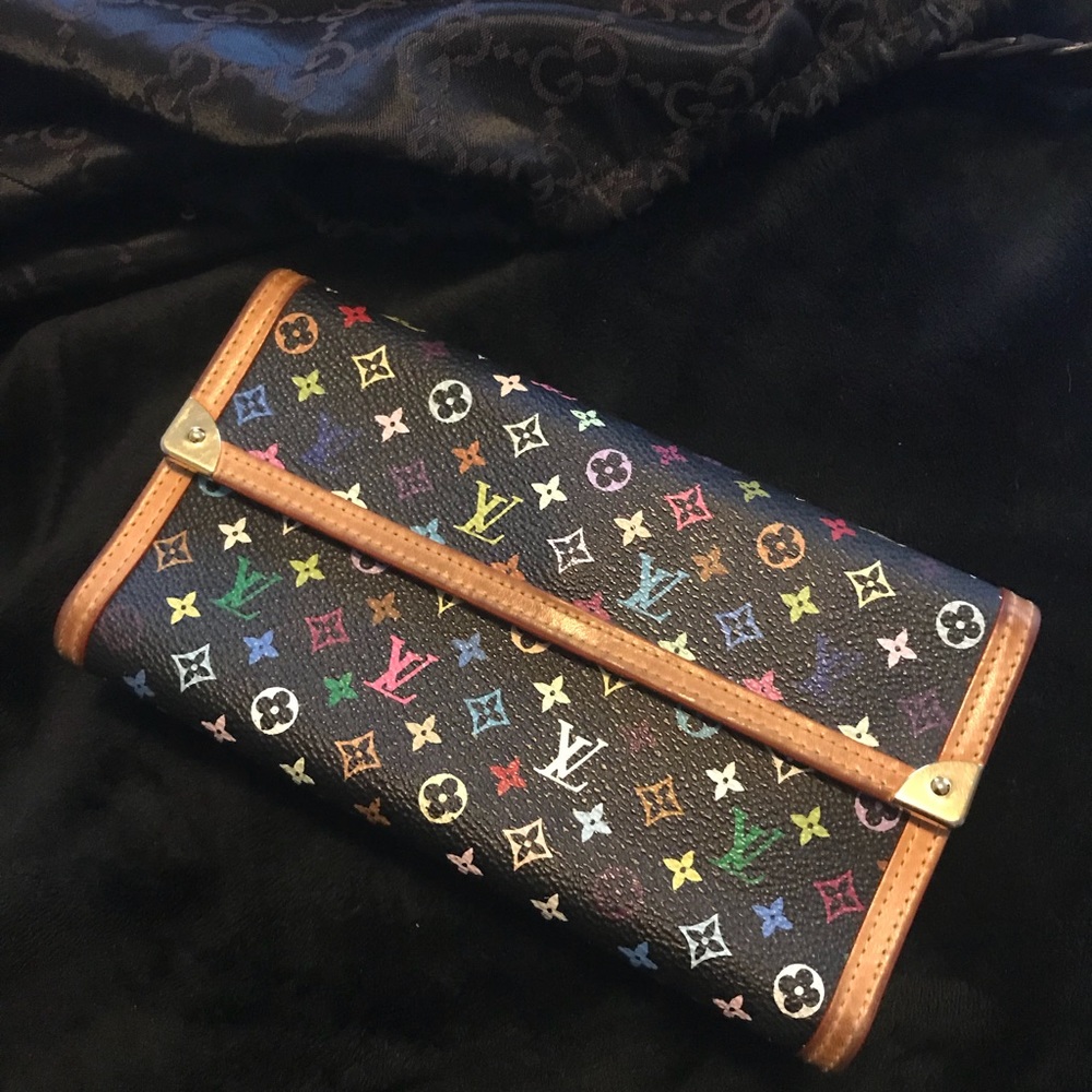 LOUIS VUITTON Multi-Color Black Leather Wallet